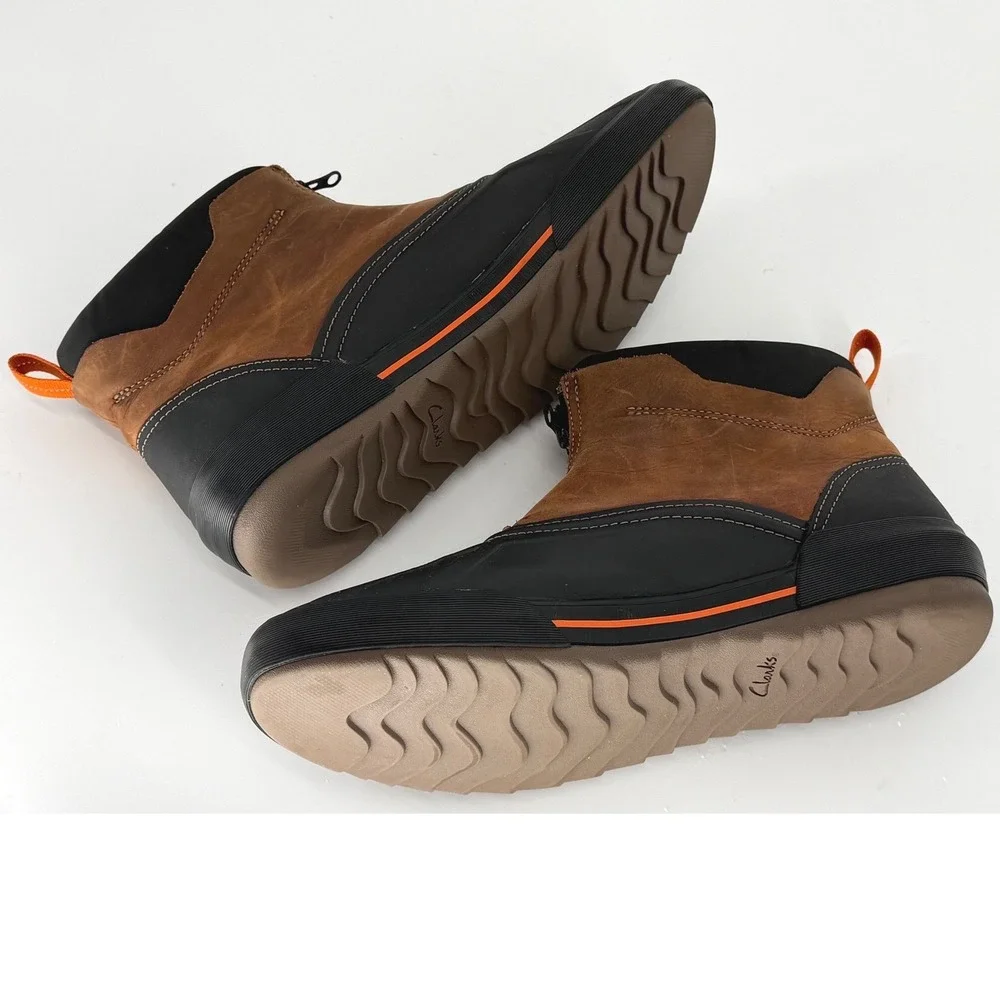 Clarks Bowbury Zip  Brown Black Leather Rubber Duck Boots 13‎ Gorpcore 99-16